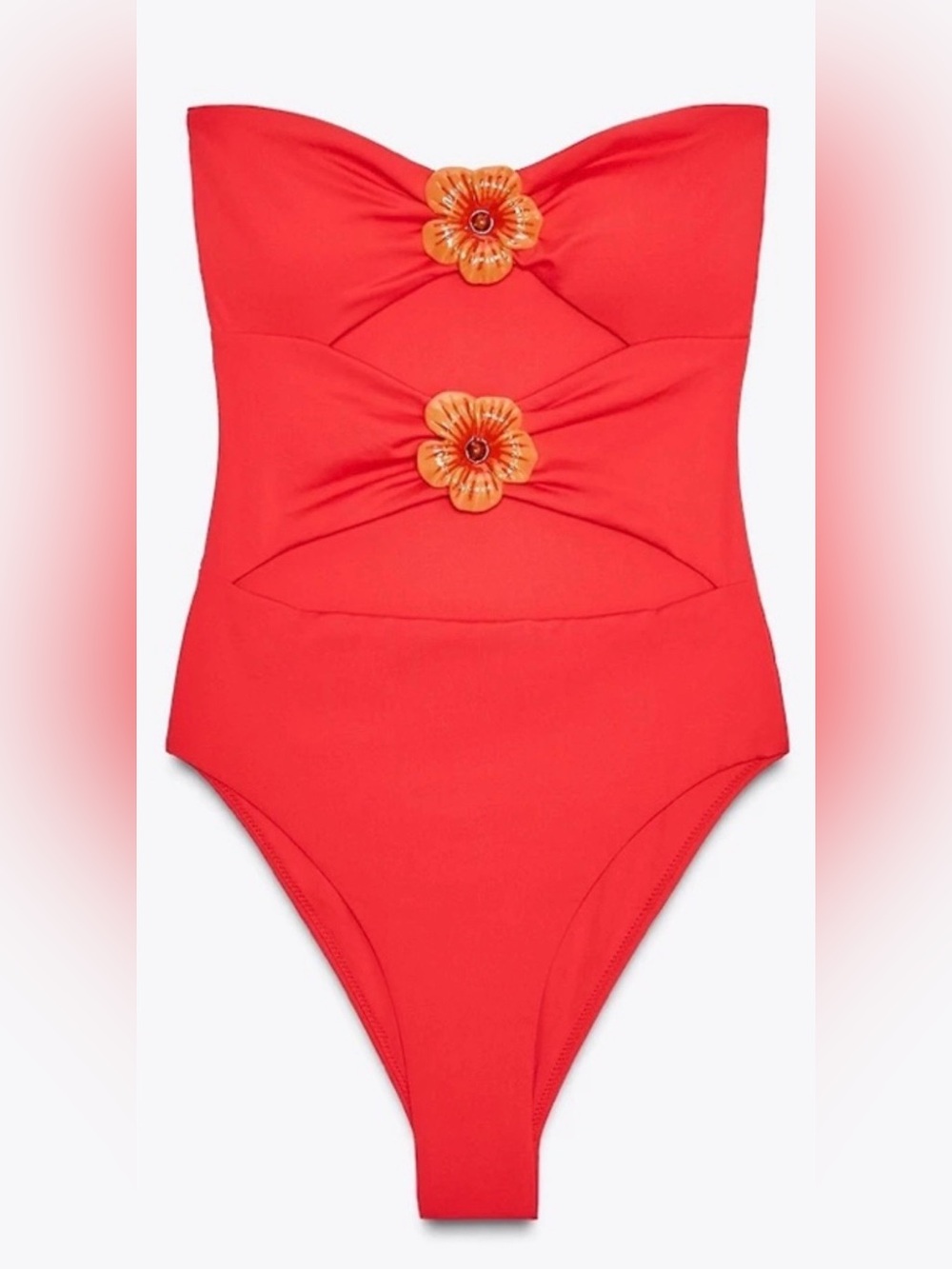 Zara Orange Cutout Floral Bandeau One Piece Swimming Suit 0167/203/679 Size XL - Picture 4 of 9